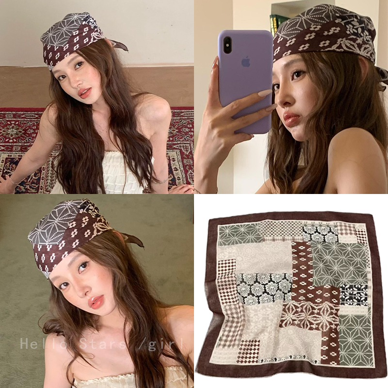 Bandana Multi Way - Vintage Kaju Çiçeği Desenli Kare Eşarp,