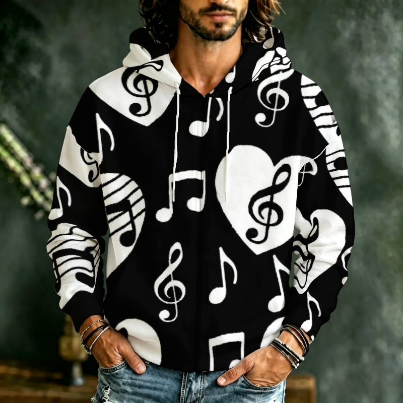 Street Fashion Definition - Erkekler İçin Fermuarlı Ön Kapüşonlu Üst,