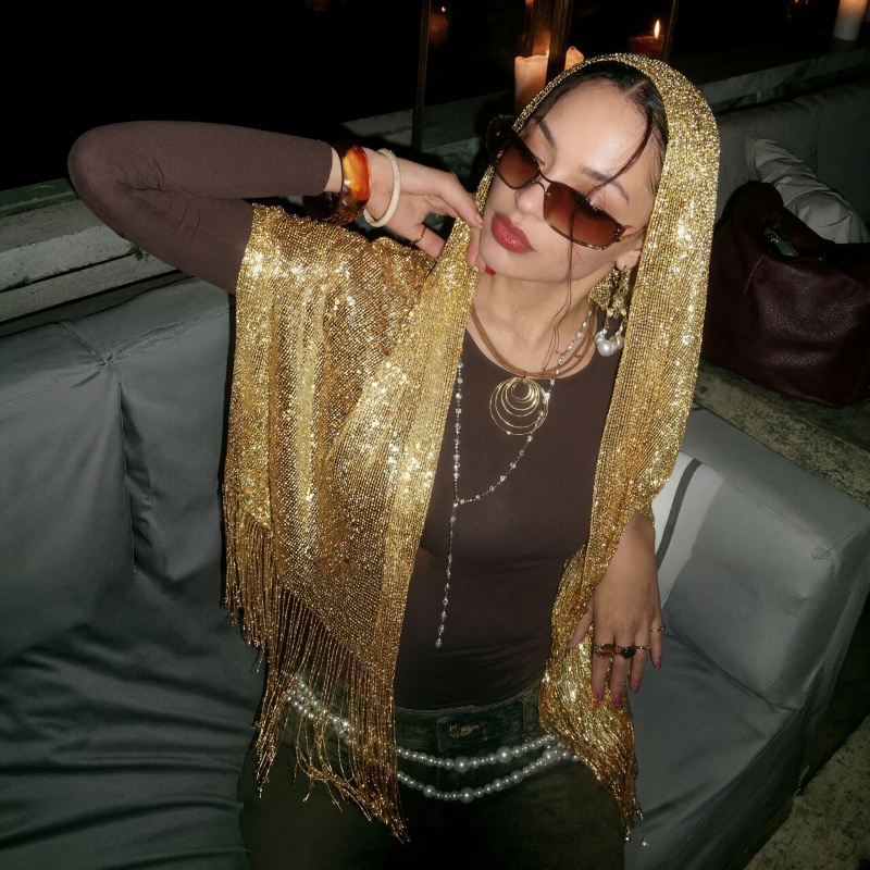Glitter Metalik Püskül Şal Wra - Bandana Multi Way incelemesi ve fiyatı